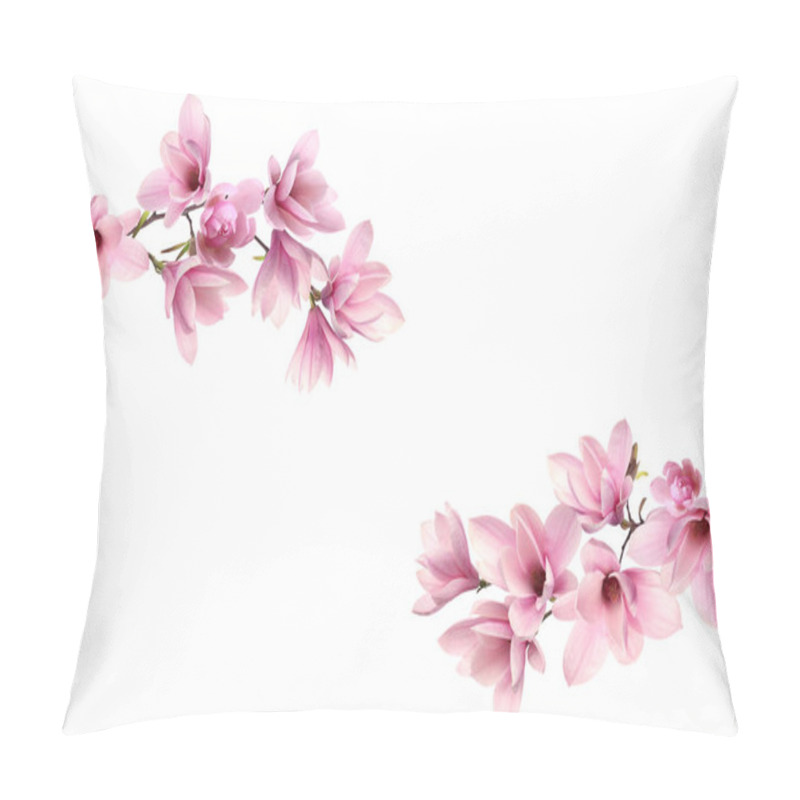 Personality  Beautiful Pink Magnolia Flowers On White Background Pillow Covers