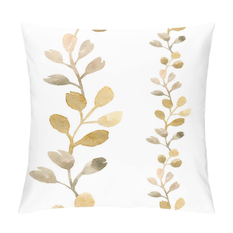 Personality  Watercolor Autumn Seasons Seamless Border With Eucalyptus Branches, Fall's Design For Wallpaper, Celebrations, Banners, Wedding Invitations.  Pillow Covers