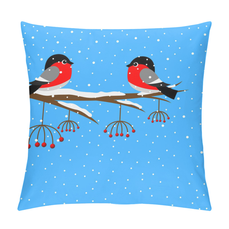 Personality  Two Bullfinch Sitting On A Branch Of A Mountain Ash Pillow Covers