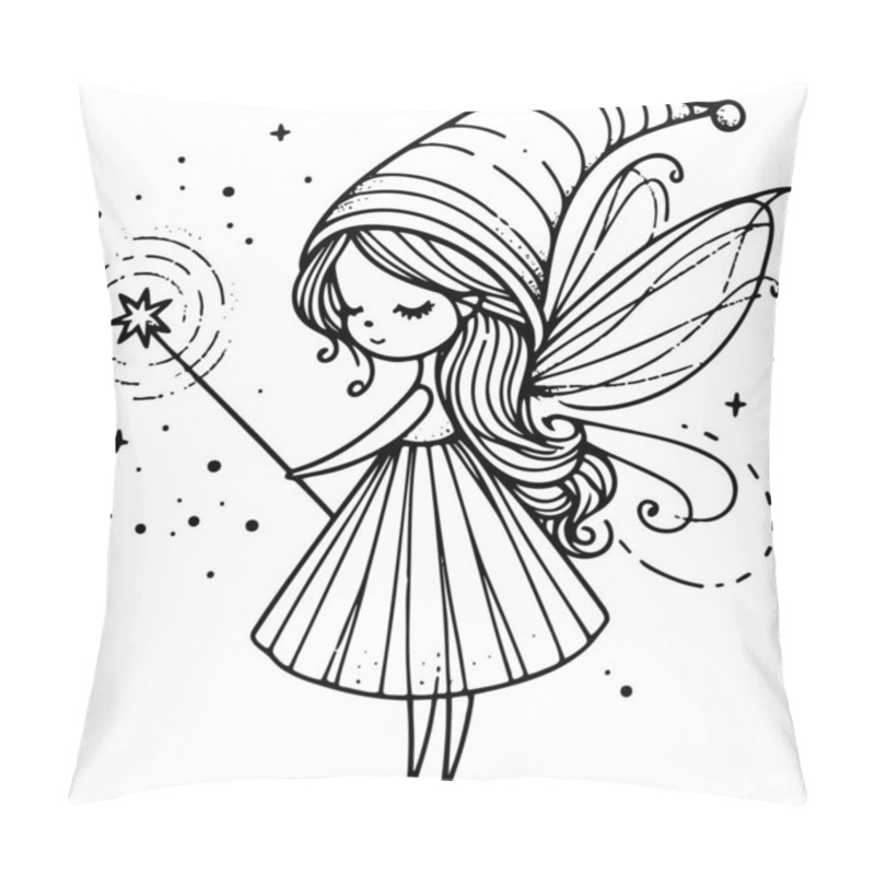 Personality  Fairy With Magic Wand In Detailed Line Art Style Pillow Covers