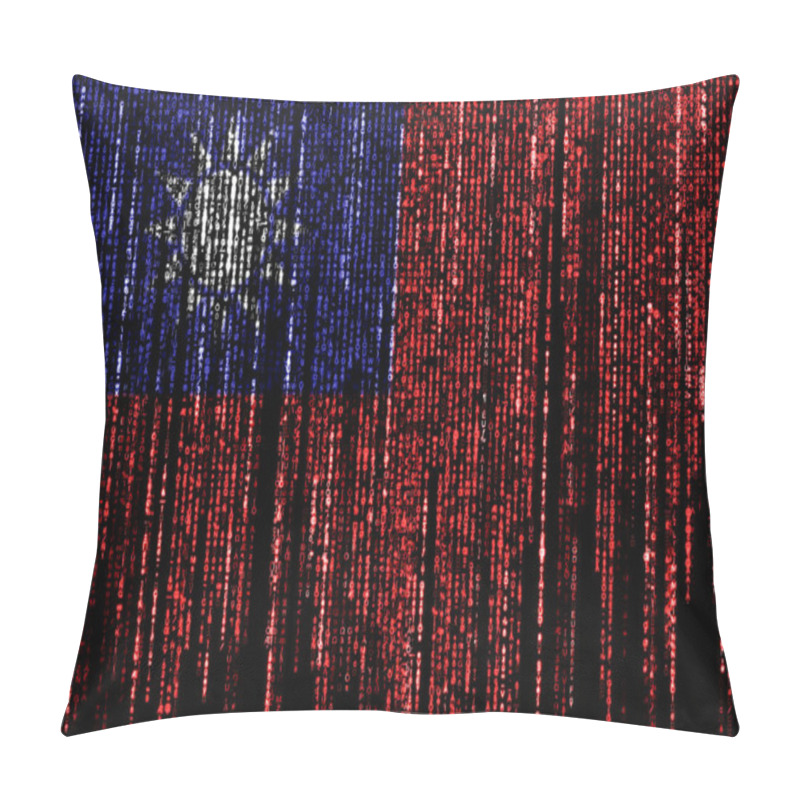 Personality  Flag Of Taiwan On A Computer Binary Codes Falling From The Top And Fading Away. Pillow Covers