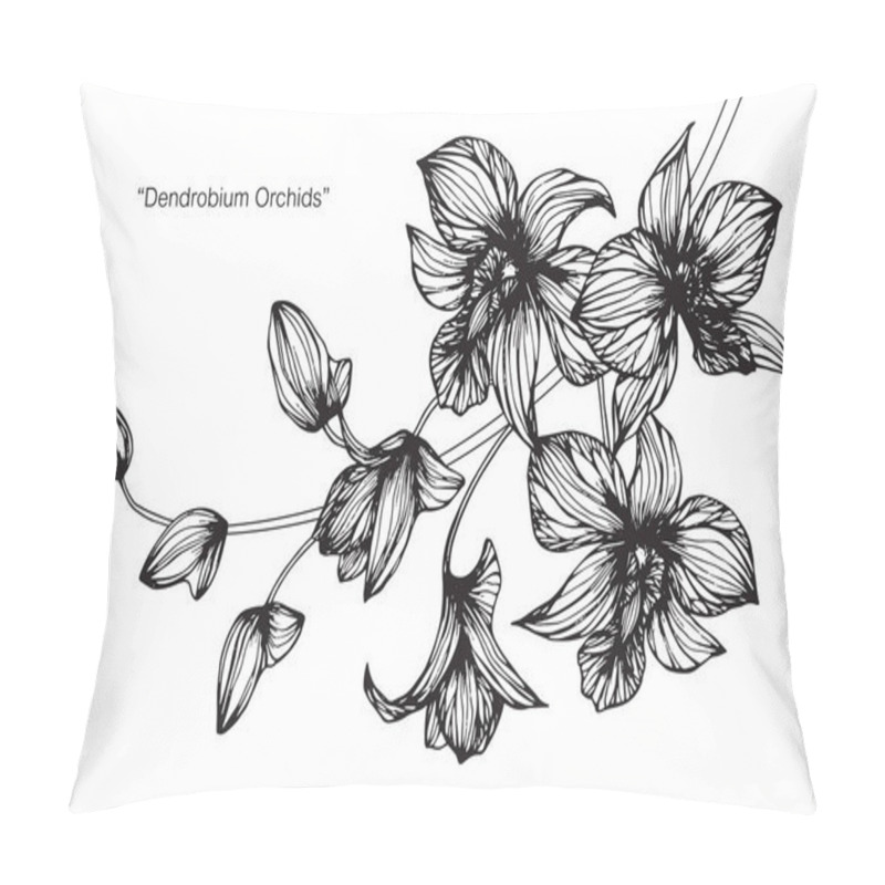 Personality  Orchids Flower. Drawing And Sketch With Black And White Line-art. Pillow Covers