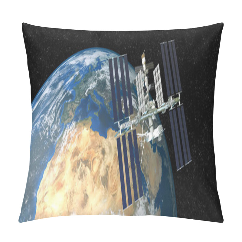 Personality  Extremely Detailed And Realistic High Resolution 3D Illustration Of International Space Station ISS Orbiting Earth. Shot From Space. Elements Of This Image Are Furnished By Nasa. Pillow Covers