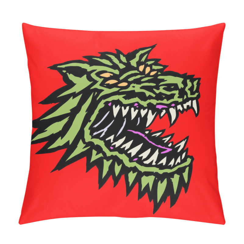 Personality  Muzzle Of A Evil Alien Wolf Monster With Open Mouth Full Of Fangs. Vector Illustration. Pillow Covers