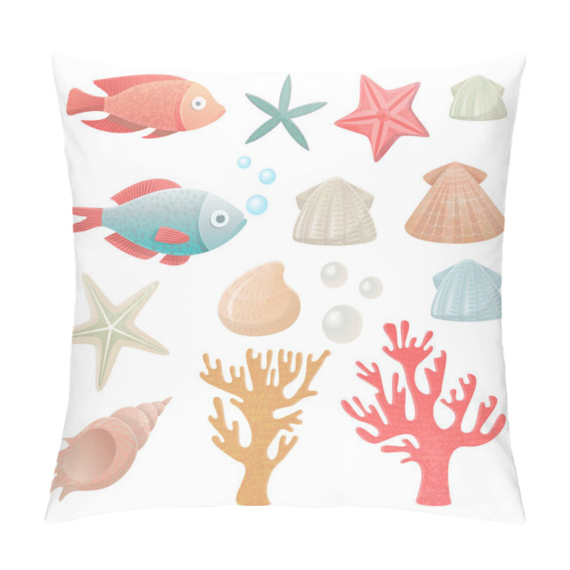 Personality  Vector Illustrations Set Of Sea Inhabitants. Pillow Covers