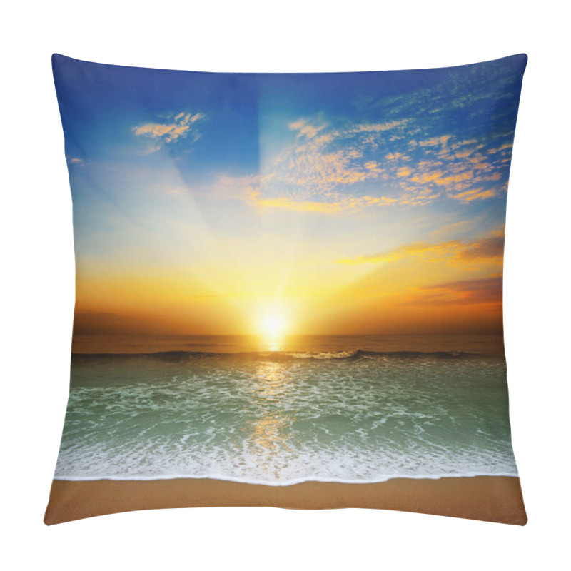 Personality  Fantastic Sunset Over Ocean, Sea Waves And Sand. Pillow Covers