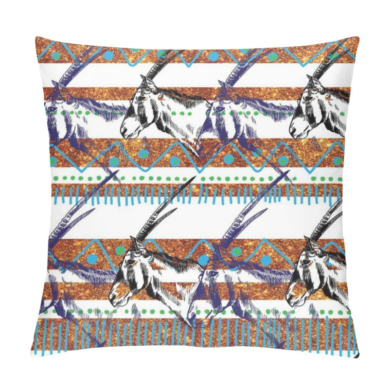 Personality  Antelope Seamless Pattern. Stylish Ethnic Pattern. African Pattern. Scarlet Antelope. Freehand Drawing In Vintage Style. Pillow Covers