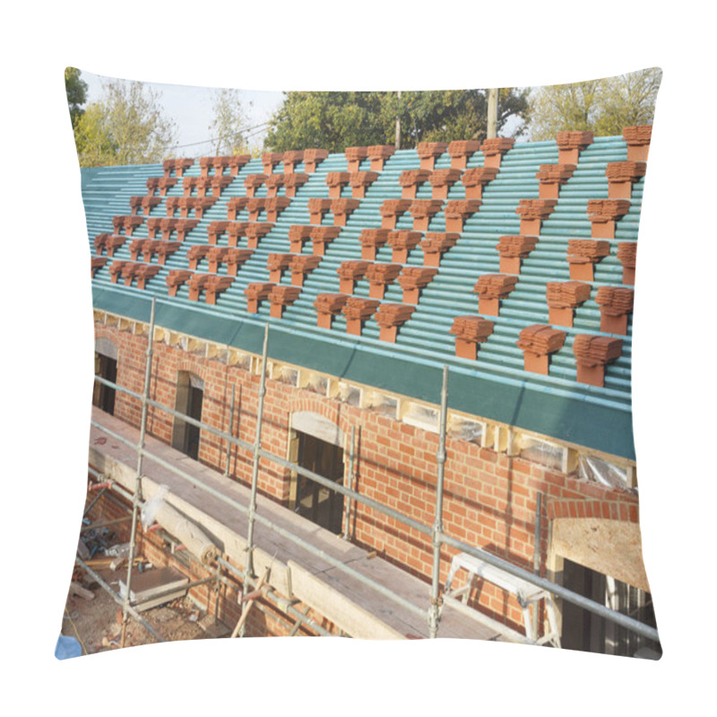 Personality  Clay Tiles Stacked On A Roof In The UK Ready For A New Roof Installation Pillow Covers