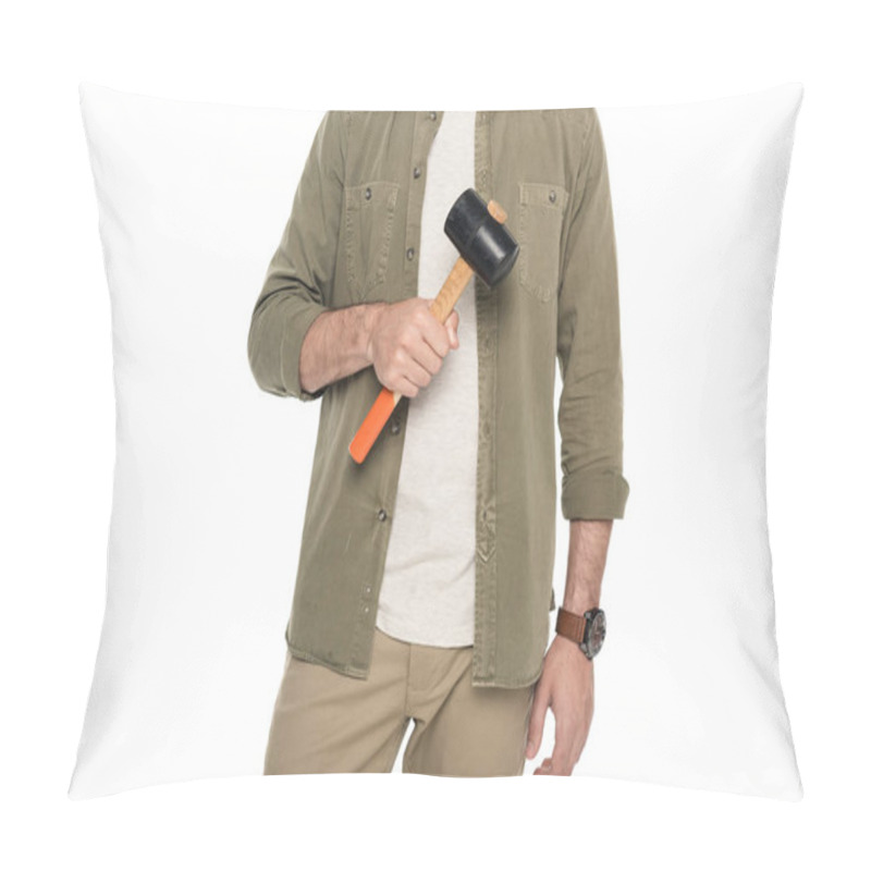 Personality  Man Holding Hammer Pillow Covers