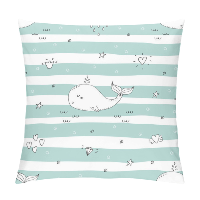 Personality  Cute Background With Cartoon Whales. Baby Shower Design. Pillow Covers