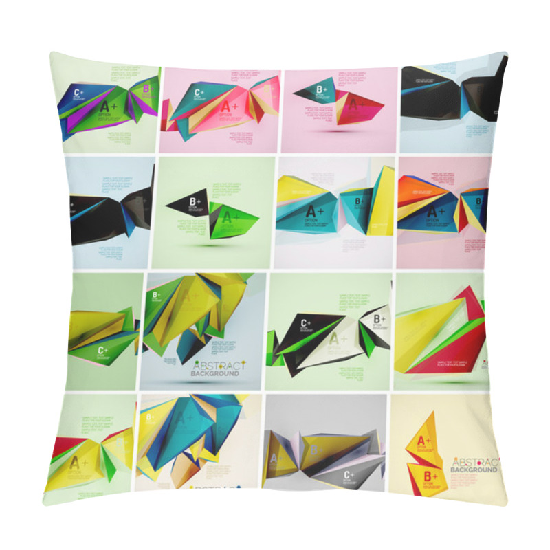 Personality  Set Of Triangle Geometric 3d Forms. Modern Info Banner Abstract Backgrounds Pillow Covers