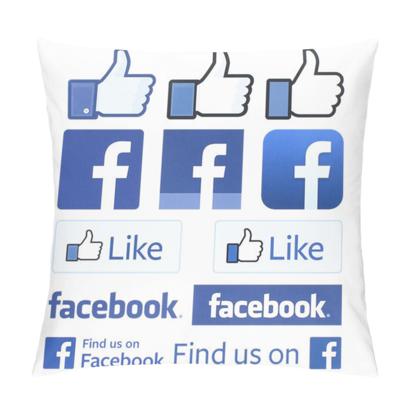 Personality  Facebook Logos And Thumbs Up Printed On White Paper. Facebook Is A Well-known Social Networking Service Pillow Covers