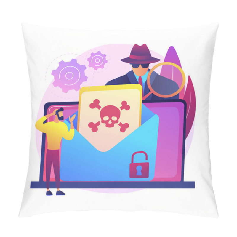 Personality  Malware Abstract Concept Vector Illustration. Malicious Software, Computer Virus, Malware Program, Spyware Development, Online Antivirus Security And Protection, Cyber Attack Abstract Metaphor. Pillow Covers