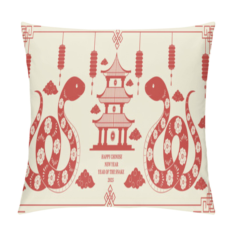 Personality  Happy Chinese New Year 2025. Background With Snake,clouds And Chinese Lanterns. Vector Pillow Covers