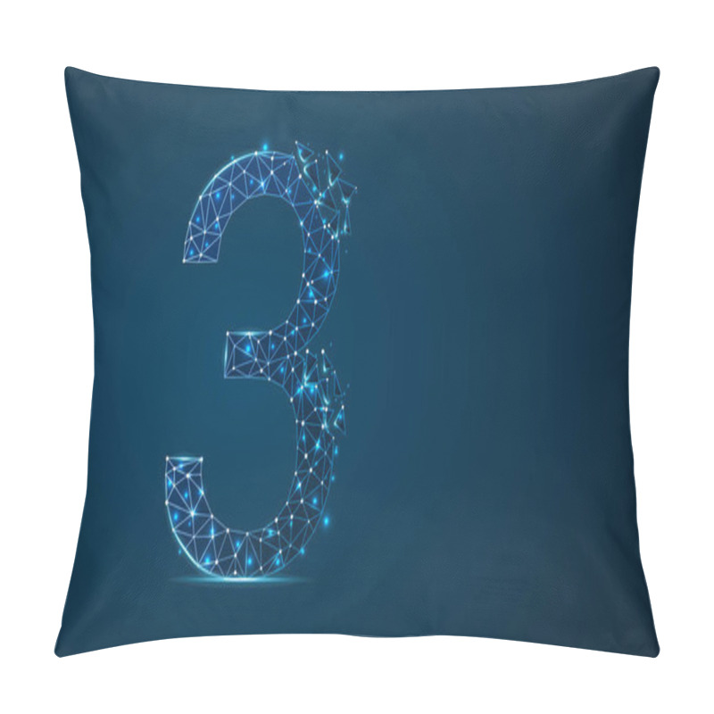 Personality  Number Three 2D Low Poly Abstract Illustration Consisting Of Points, Lines, And Shapes In The Form Of Planets, Stars And The Universe. Raster Digit 3 Wireframe Concept. Pillow Covers