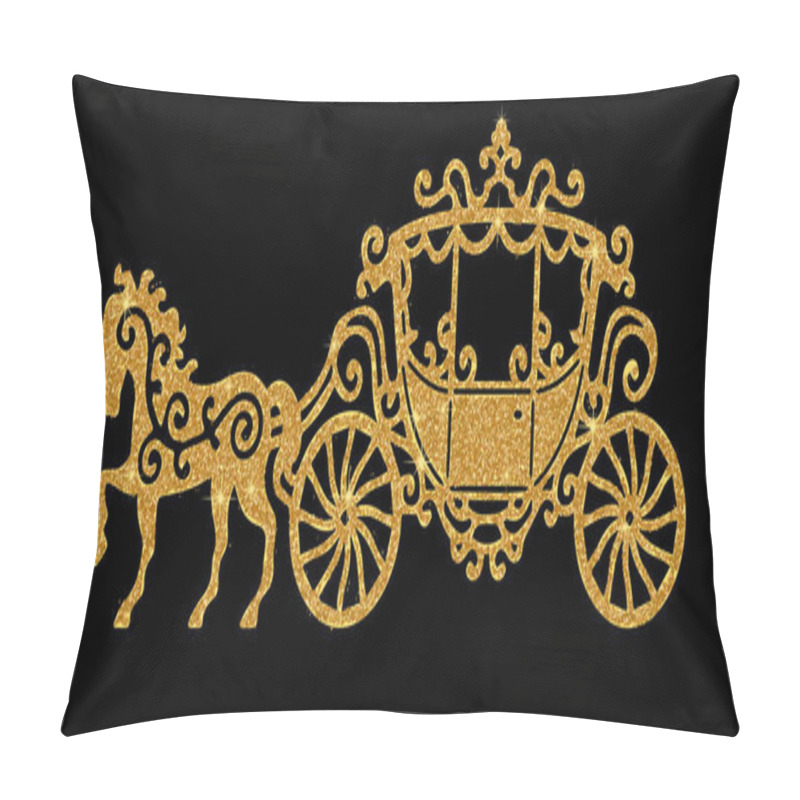 Personality  Horse Carriage Golden Silhouette. Vector Illustration. Art Silver Glitter Icon. Creative Concept For Web, Glow Light Confetti, Bright Sequins, Sparkle Tinsel, Abstract Bling, Shimmer Dust. Pillow Covers