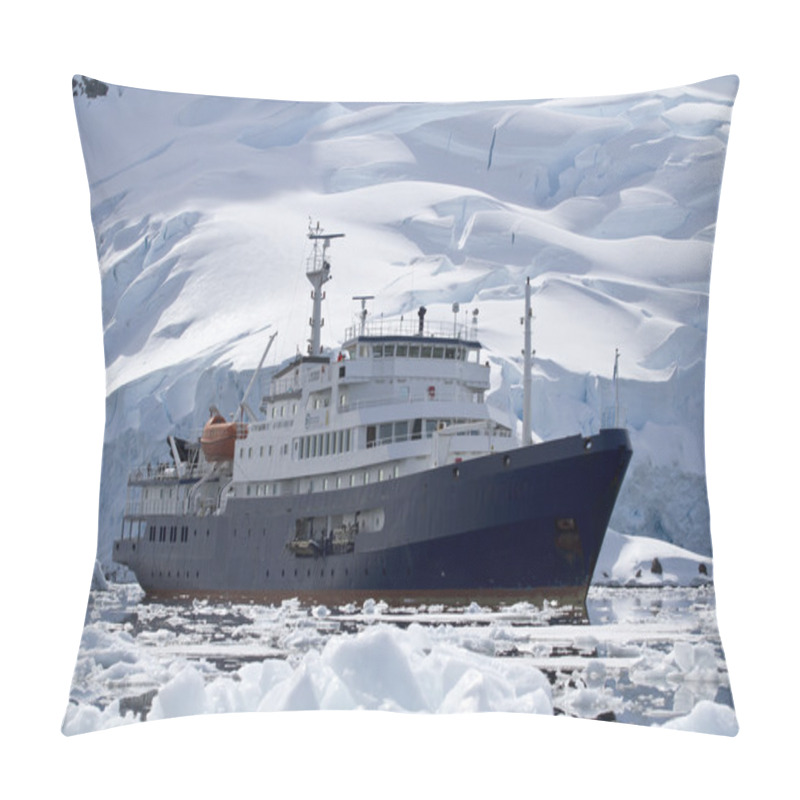 Personality  Big Blue Tourist Ship In Antarctic Waters Against The Backdrop O Pillow Covers