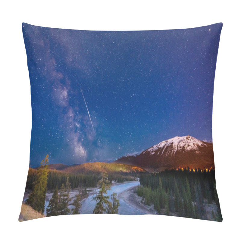 Personality  Jasper National Park Dark Sky. Canadian Rockies Summer Night. Stunning Natural Scenery Background. Pillow Covers