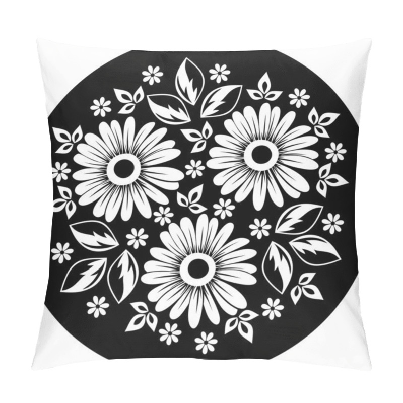 Personality  White Flower Ornament On A Black Background. Vector Illustration. Pillow Covers