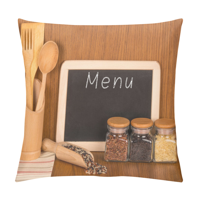 Personality  Menu Board And Wooden Spoons And Fork, And Different Varieties O Pillow Covers