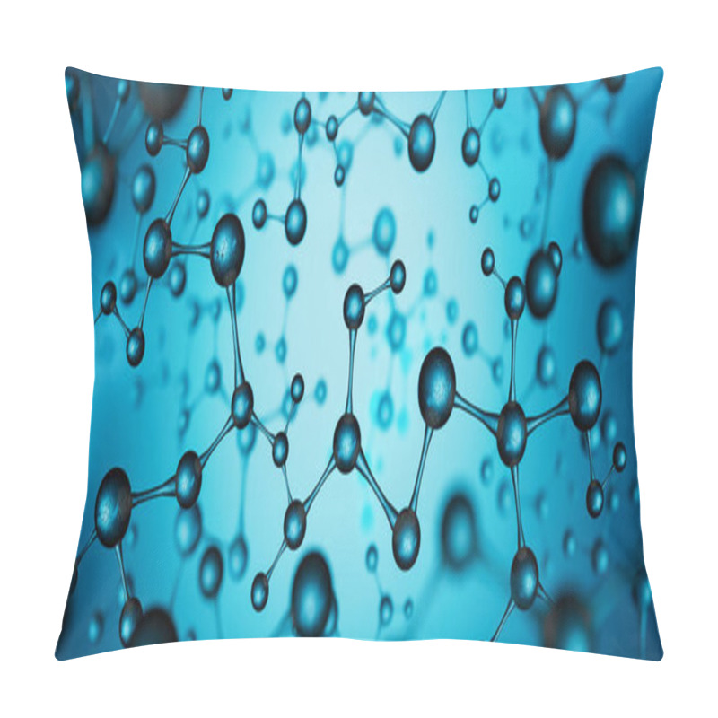 Personality  Blue Molecule Structure Background. Cells And Biological Chain Abstract Concept 3D Render 3D Illustration Pillow Covers