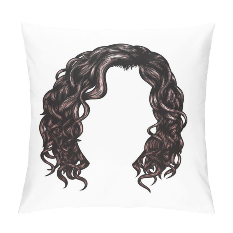 Personality  Brown Curly Hairstyle. Vector Isolated Eps10 Illustration. Pillow Covers