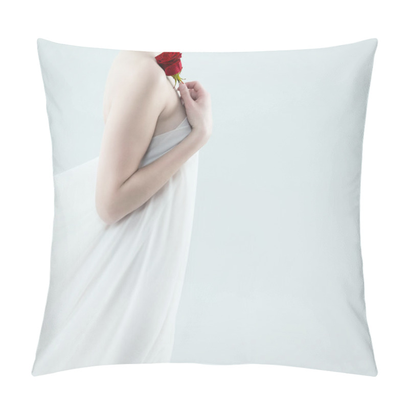 Personality  Beautiful Woman Holding Red Rose Pillow Covers