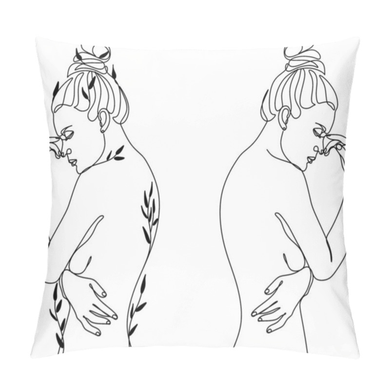 Personality  Abstract Face With Flowers Line  Drawing. Portrait Minimalistic Style. Modern Continuous Line Art. Fashion Print. Pillow Covers