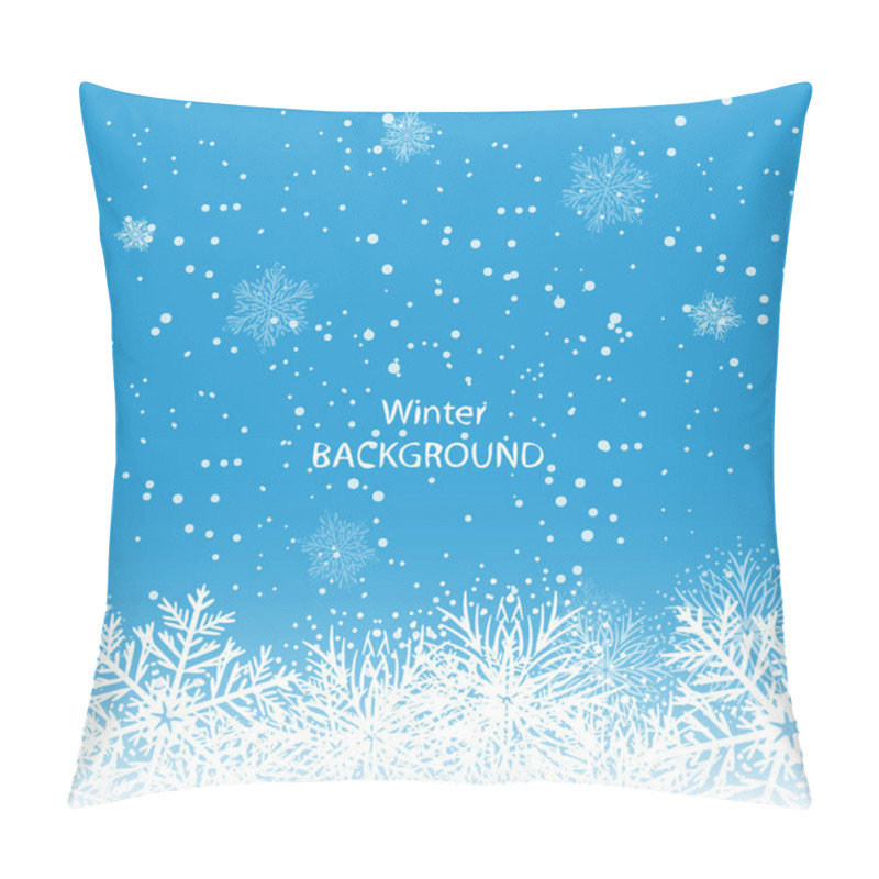 Personality  White Snowflakes On Blue Background. Merry Christmas Greetings Card Pillow Covers