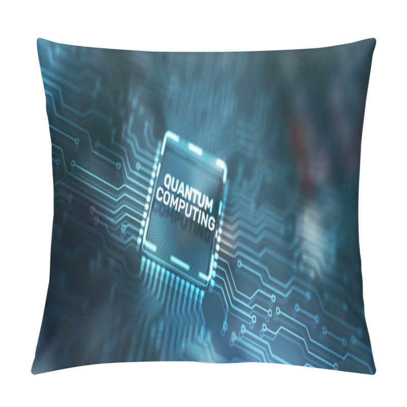 Personality  Quantum Computing Concept. The Inscription On The Processor Icons. Pillow Covers