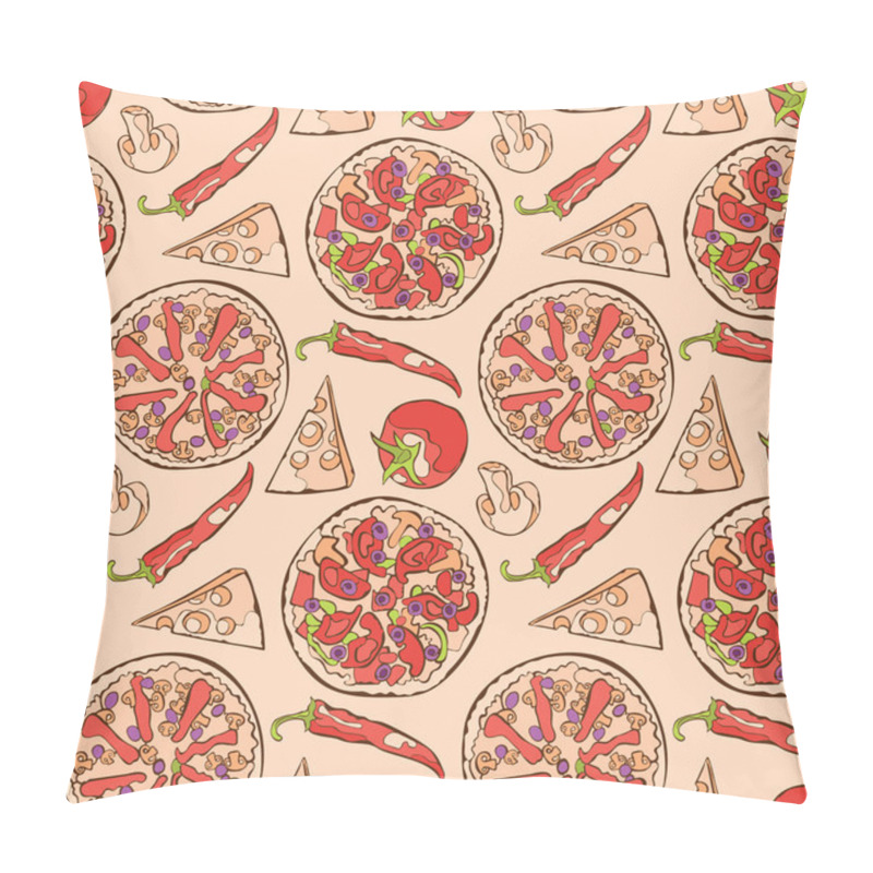 Personality  Pizza. Pizza Ingredients. Vector Seamless Pattern (background). Pillow Covers