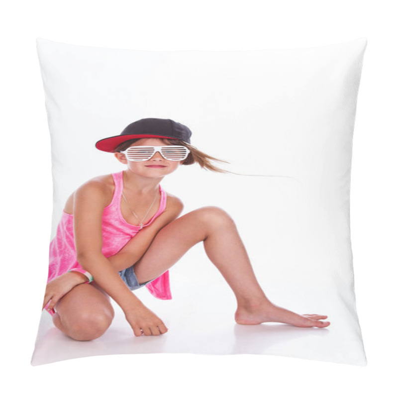 Personality  Portrait Of Beautiful Girl Posing In Studio In Hat Pillow Covers