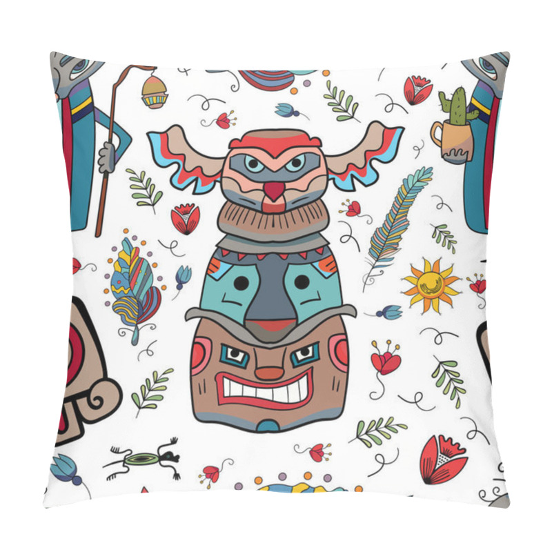 Personality  Totem Made Of Stone Or Wood And Boho. Landmark Vector, Native Idol. Vector Illustration Backgrounds. Pillow Covers