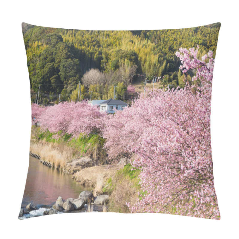 Personality  Blooming Sakura Trees Along River Pillow Covers