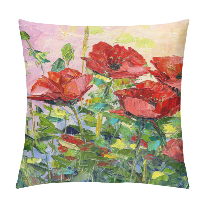 Personality  Poppy, Flower Abstract, Modern Painting Oil On Canvas Pillow Covers