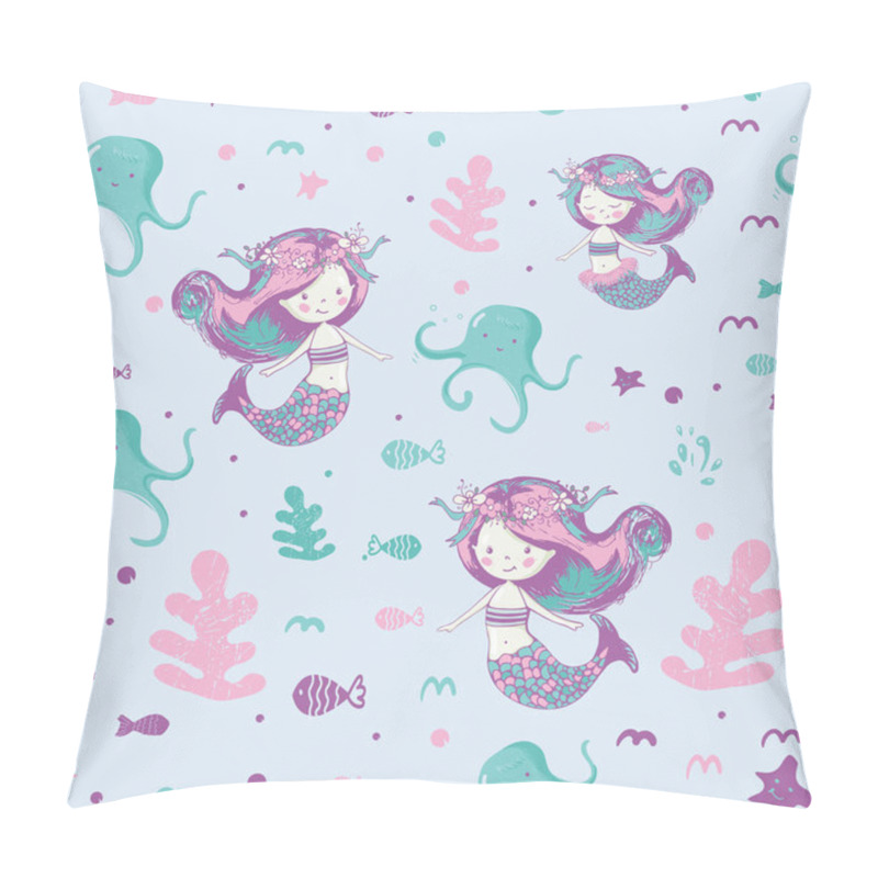 Personality  Cute Mermaids Seamless Pattern.Can Be Used For Baby T-shirt Print, Fashion Print Design, Kids Wear, Baby Shower Celebration Greeting And Invitation Card. Pillow Covers