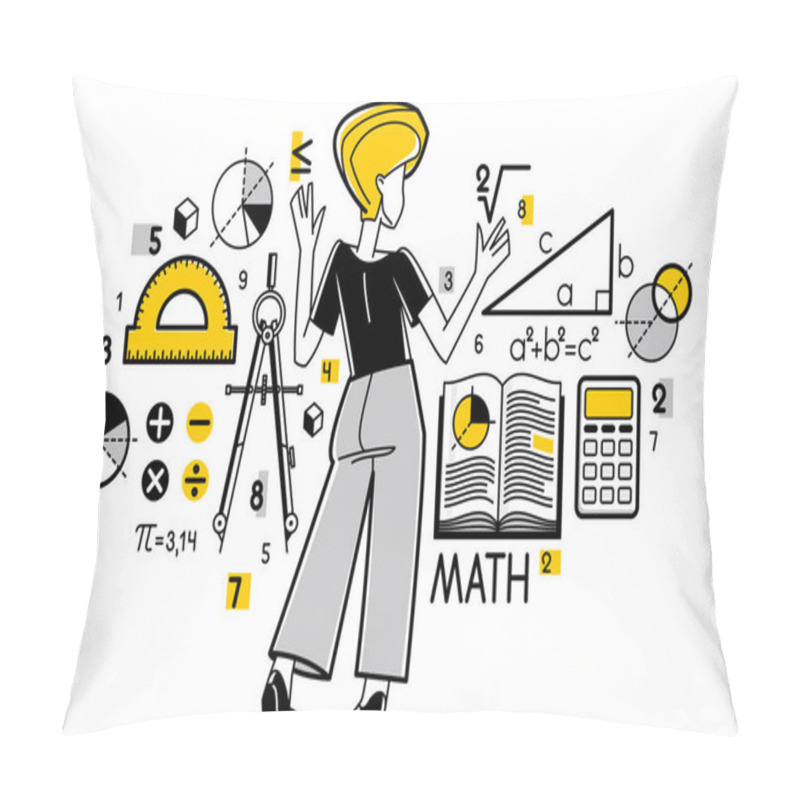 Personality  Mathematics Education Vector With Student Learning Math Or Teacher Explaining Lesson, Mathematician Working On Some Theoretical Science. Pillow Covers