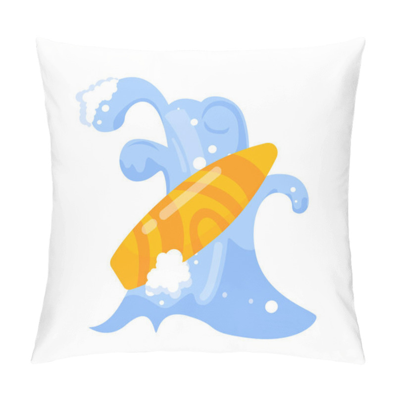 Personality  Beach Sticker With Surfboard Concept. Active Lifestyle And Extreme Sport. Ocean And Sea. Holiday And Vacation In Tropical Countries. Cartoon Flat Vector Illustration Isolated On White Background Pillow Covers