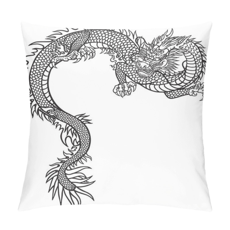 Personality  Eastern Dragon . Black And White Tattoo Style Outline Vector Illustration  Pillow Covers