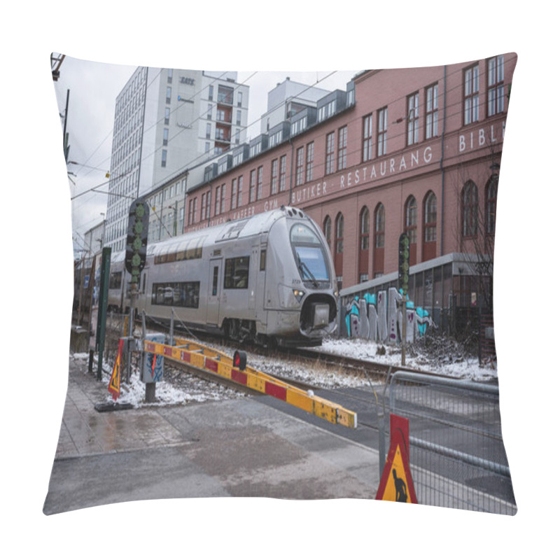 Personality  Stockholm, Sweden - March 10, 2023: SJ X40 Swedish Double Decker Train On The Way Through The City Pillow Covers