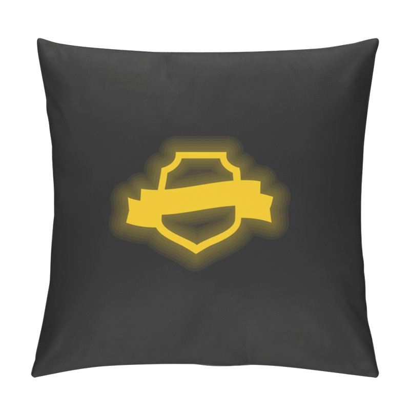 Personality  Award Symbolic Shield With A Banner Yellow Glowing Neon Icon Pillow Covers