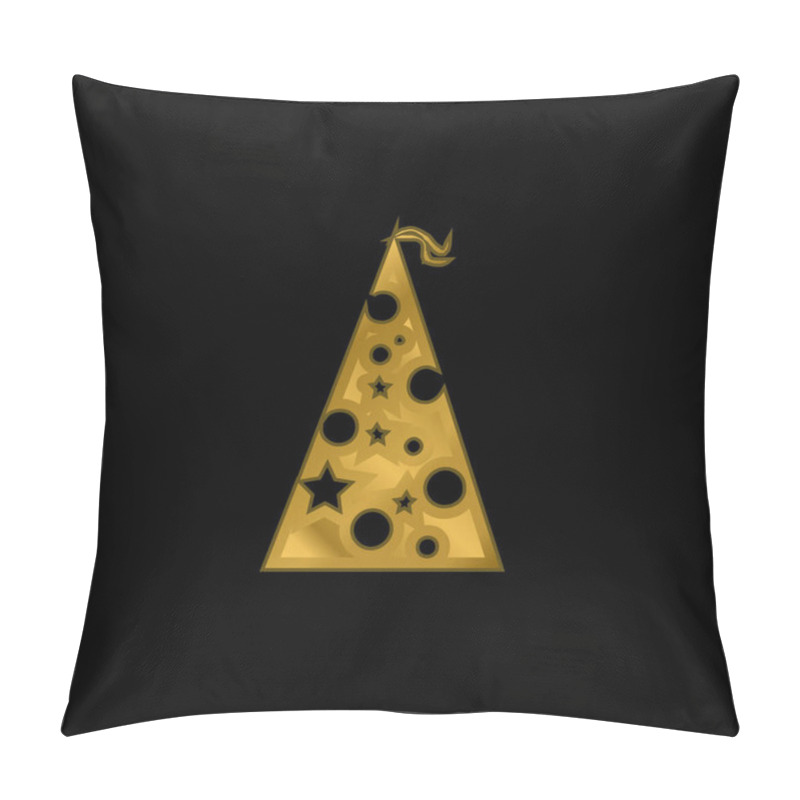 Personality  Birthday Hat With Dots And Stars Gold Plated Metalic Icon Or Logo Vector Pillow Covers