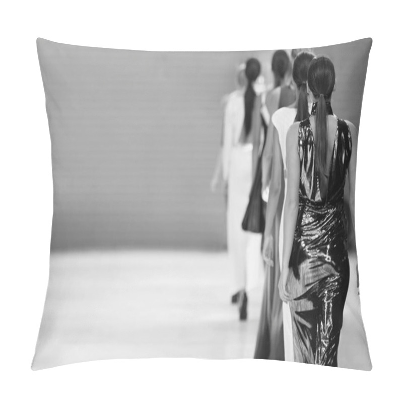 Personality  Fashion Model During A Fashion Show, Catwalk Event, Runway Show. Pillow Covers