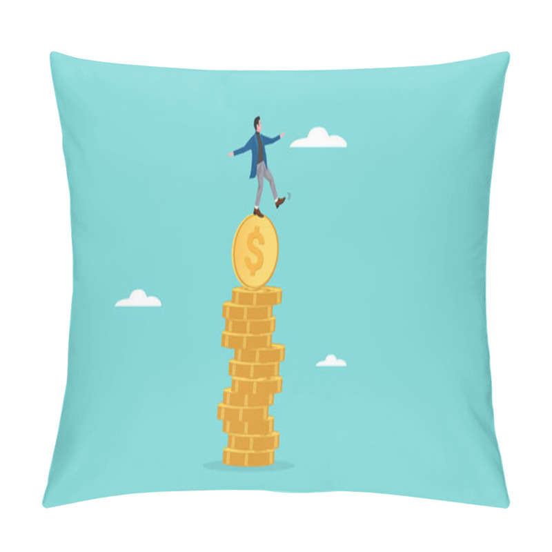 Personality  Financial Stability And Money Management Concept Vector Illustration, Economic Balance Concept, Businessman Balance On Unstable Coins Stack Concept Modern Flat Design Style Illustration Pillow Covers