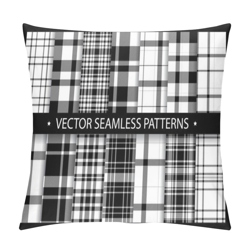 Personality  Plaid Pattern Seamless Ornate. Set Black White Vector Background Pillow Covers