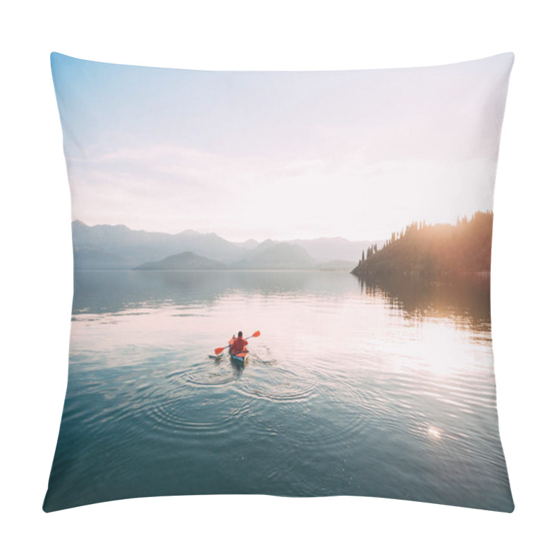 Personality  Kayaks In The Lake. Tourists Kayaking On The Bay Of Kotor, Near Pillow Covers