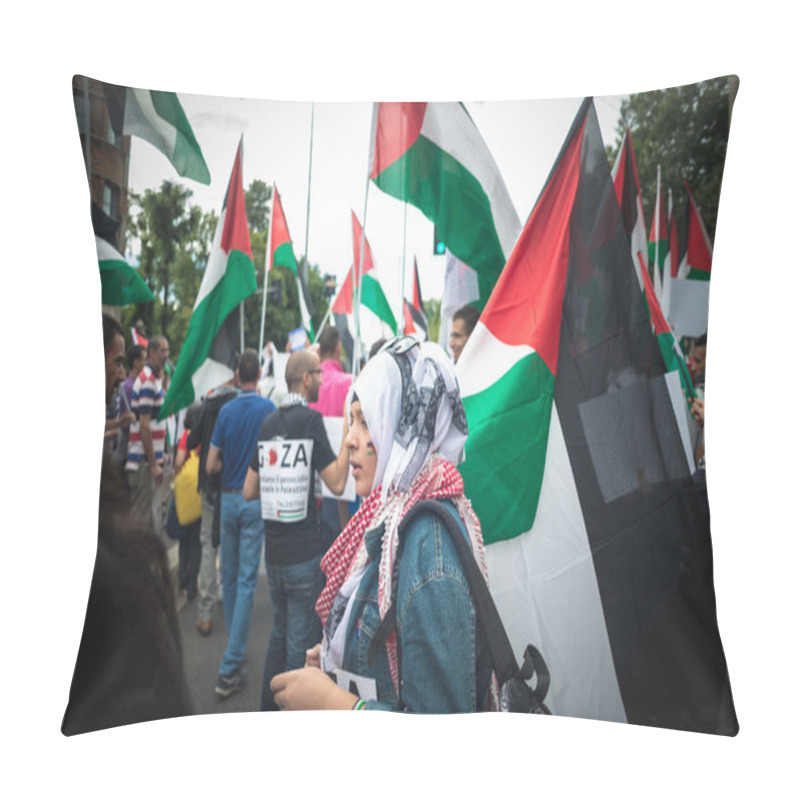 Personality  Pro Palestine Manifestation In Milan On July, 26 2014 Pillow Covers