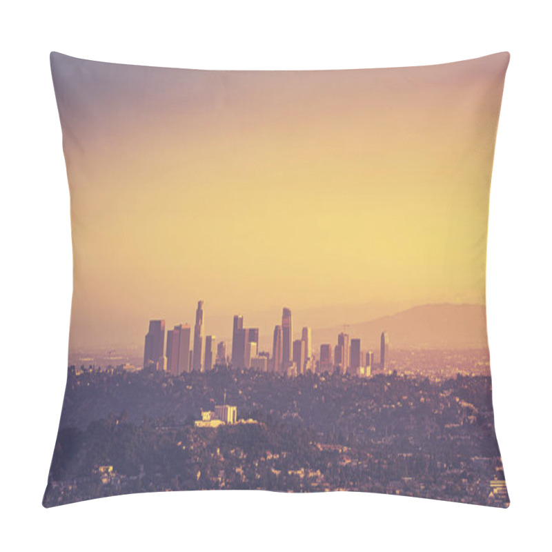 Personality  Downtown Los Angeles Skyline At Sunset Pillow Covers