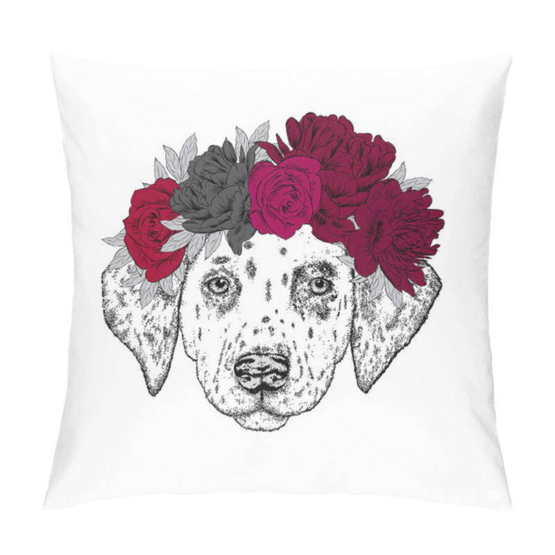 Personality  A Beautiful Puppy In A Flower Wreath. Vector Illustration For A Postcard Or A Poster, Print For Clothes. Fashion & Style. Pillow Covers