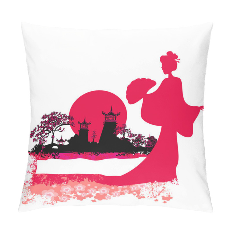 Personality  Abstract Asian Landscape And Beautiful Asian Girl Pillow Covers